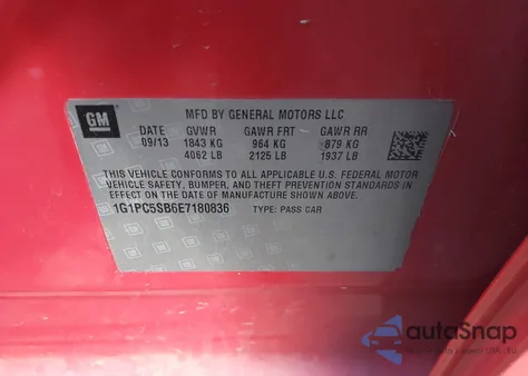 2014 Chevrolet Cruze 1Lt Auto z USA, uszkodzony, nr VIN 1G1PC5SB6E7180836